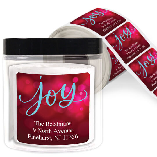 Colorful Joy Square Address Labels in a Jar